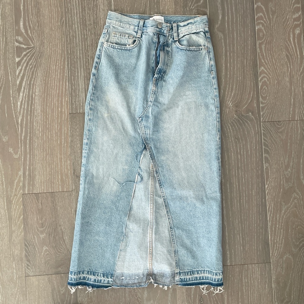Zara Light Blue Denim Maxi Skirt